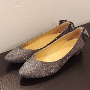 Talbots sparkly silver flats with bow-EUC